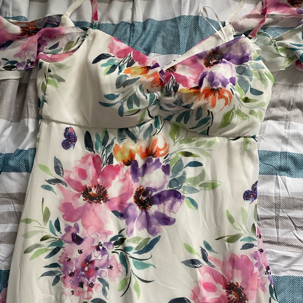 High low white floral dress